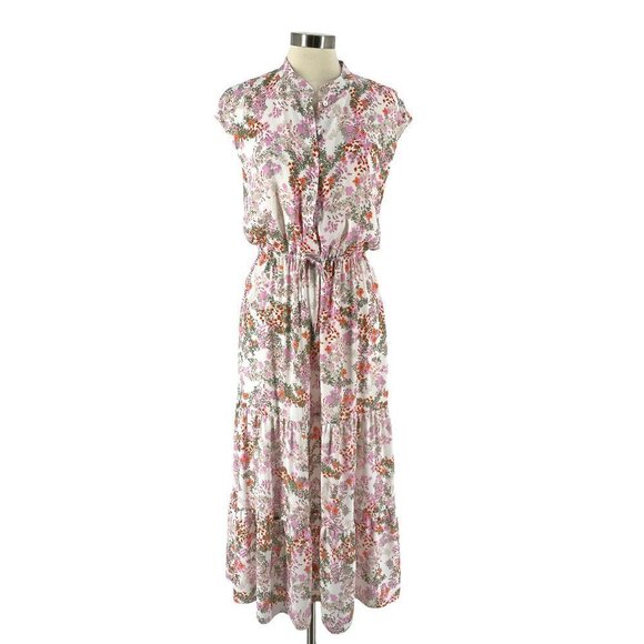 Rebecca Minkoff Giselle Floral Print Cap Sleeve Tiered Drawstring Waist Dress 8 - Picture 2 of 7